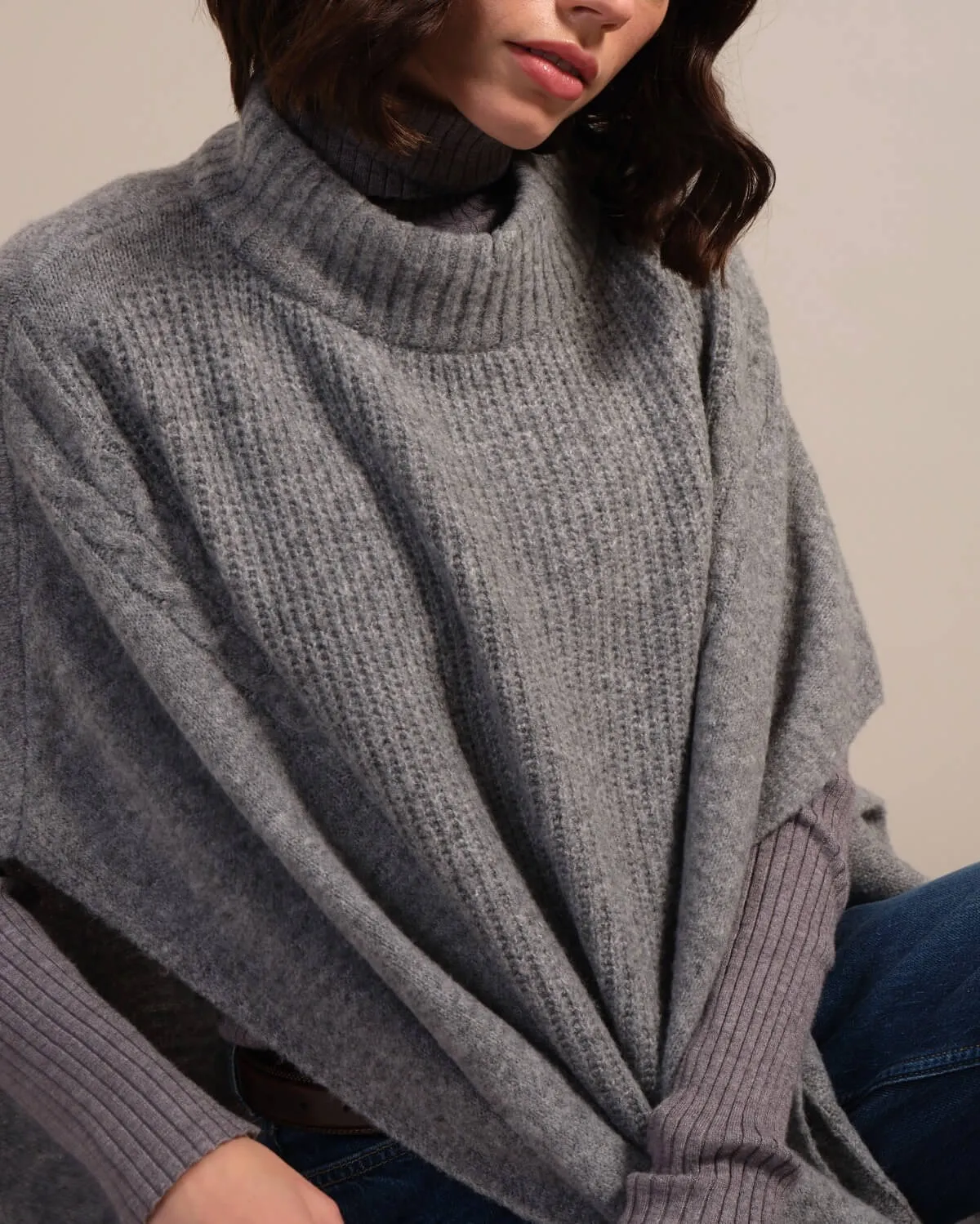 Turtleneck Cable Stitch Poncho
