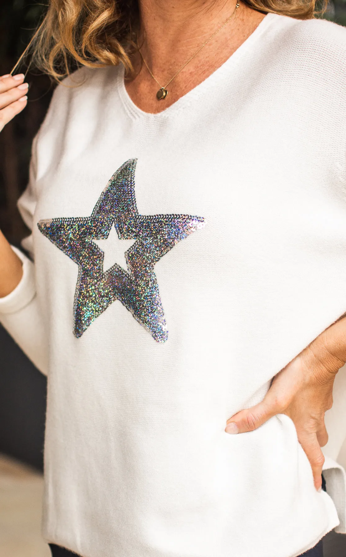 Willow Tree Star Sequins Knit Jumper Navy S/M