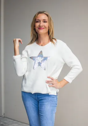 Willow Tree Star Sequins Knit Jumper Navy S/M