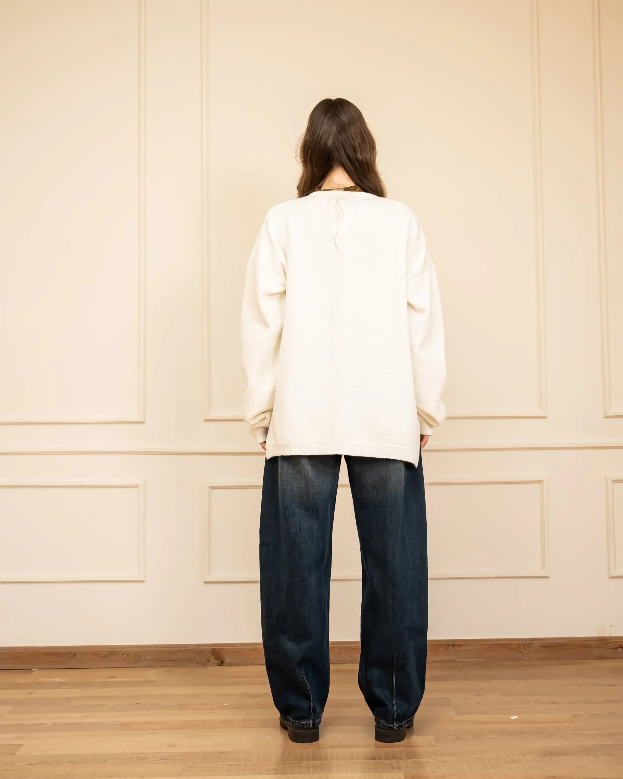 WITH BELT WOOL CARDIGAN-OFF WHITE