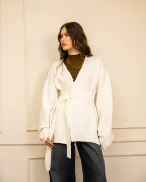 WITH BELT WOOL CARDIGAN-OFF WHITE