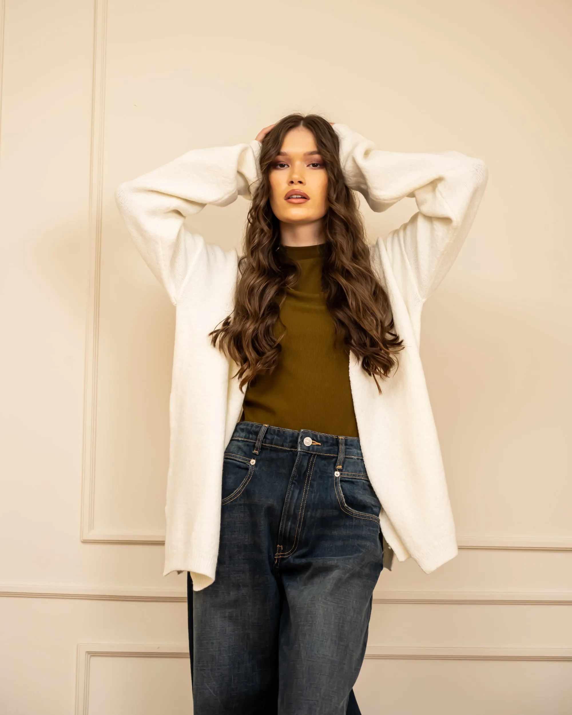WITH BELT WOOL CARDIGAN-OFF WHITE