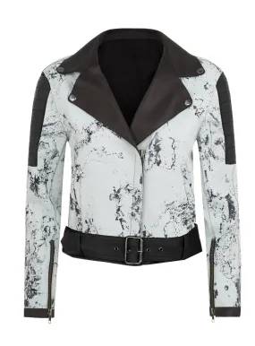 Women Marbled Leather MotorCycle Biker Jacket