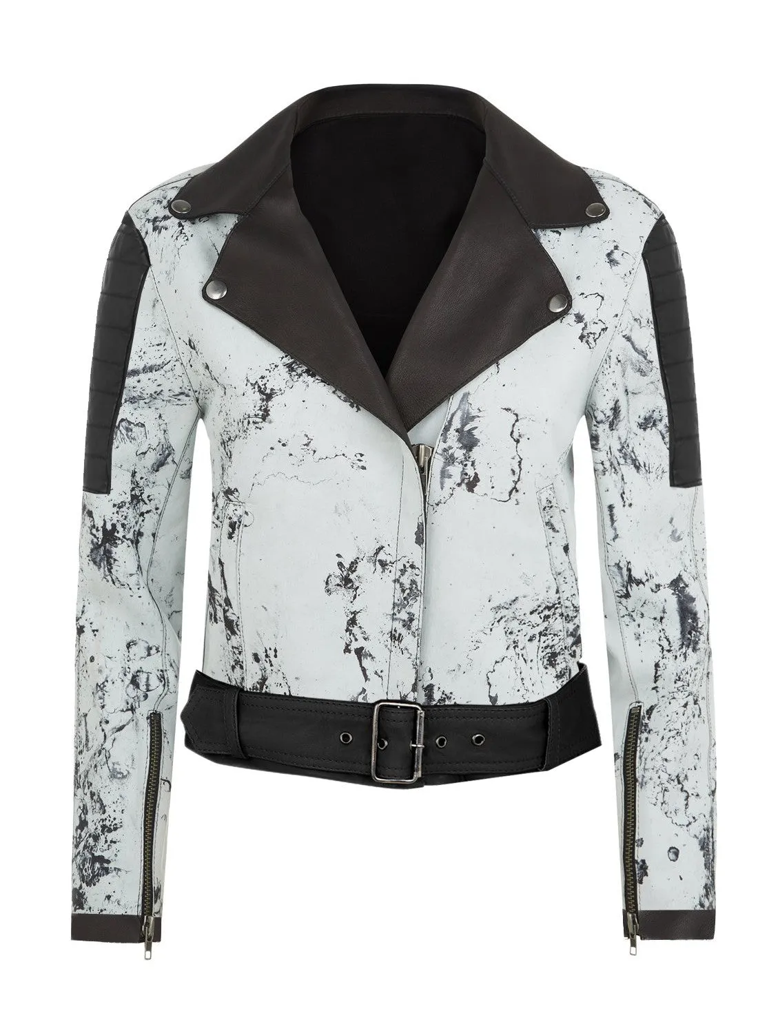 Women Marbled Leather MotorCycle Biker Jacket