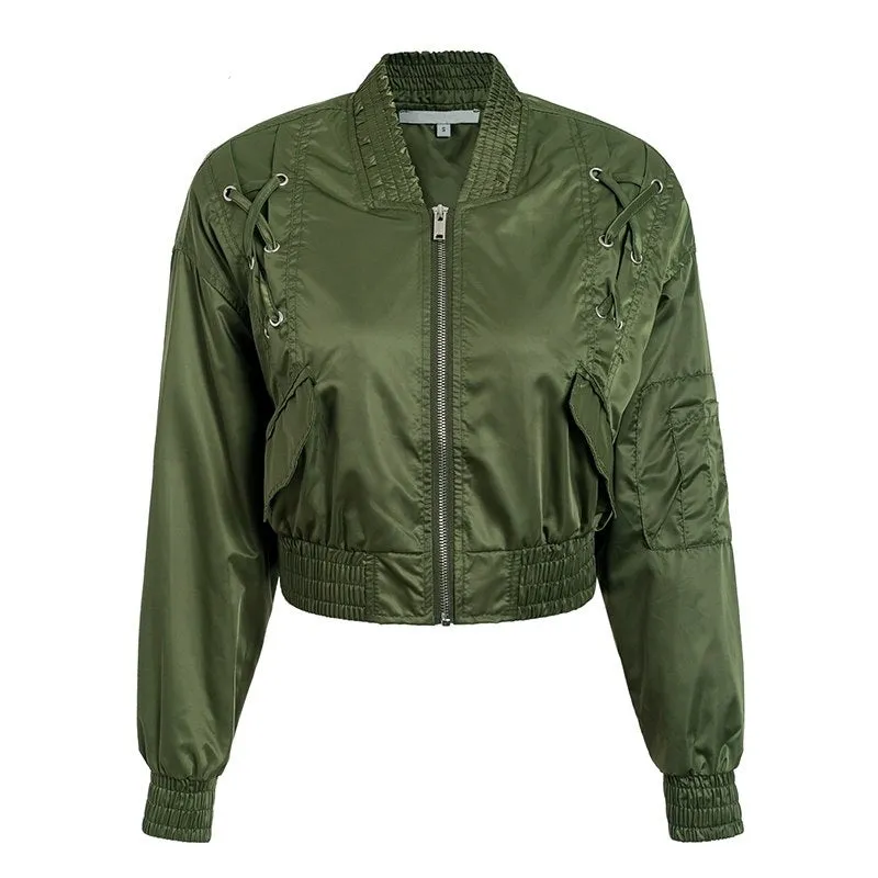 Women's Spring Satin Basic Bomber